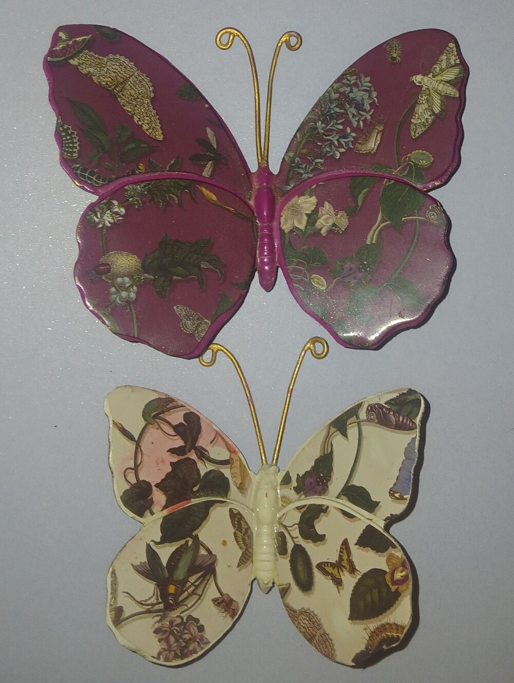 Decorative Butterfly Wall Plaques - Mauve & Cream Set
